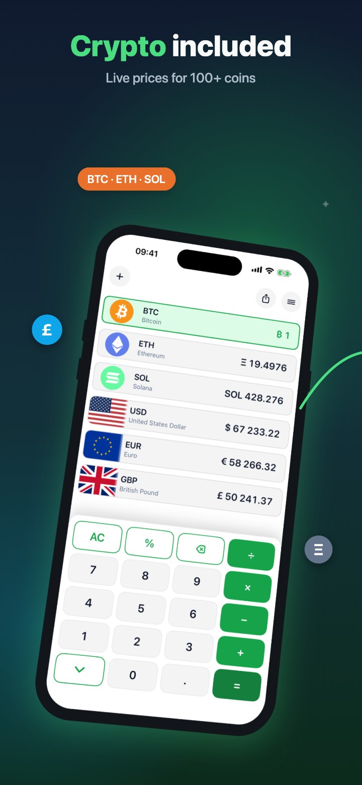 Crypto rows and the built-in calculator